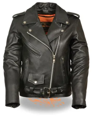 Milwaukee Leather LKL2701 Women's Classic Black Premium Leather Motorcycle Rider Jacket with Built-In Belt