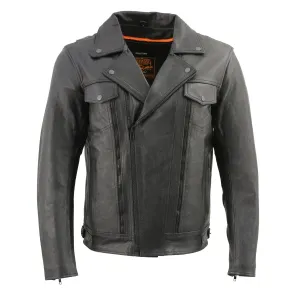 Milwaukee Leather LKM1760 Men's Black Leather Motorcycle Riders Jacket w/ Multi-Utility Pockets