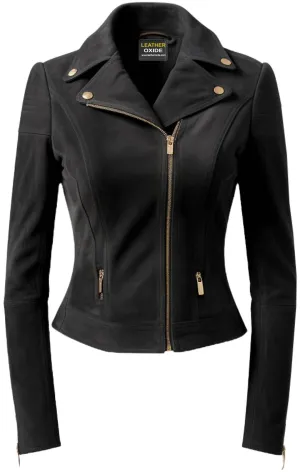 Women Lauren Black Suede Asymmetrical Designer Leather Jacket