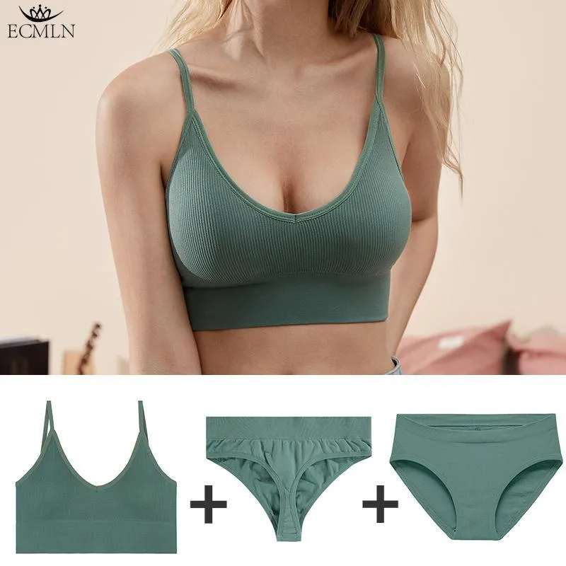 3 Pcs/Set Women's Underwear Set 1 Bra   2 Panties Combination Sexy Backless Tank Top Seamless Cotton Thong Briefs