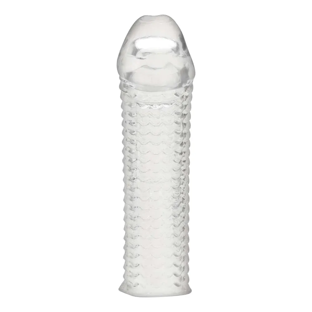 6.5 inch CLEAR TEXTURED PENIS ENHANCING SLEEVE EXTENSION with Stimulating Nubs