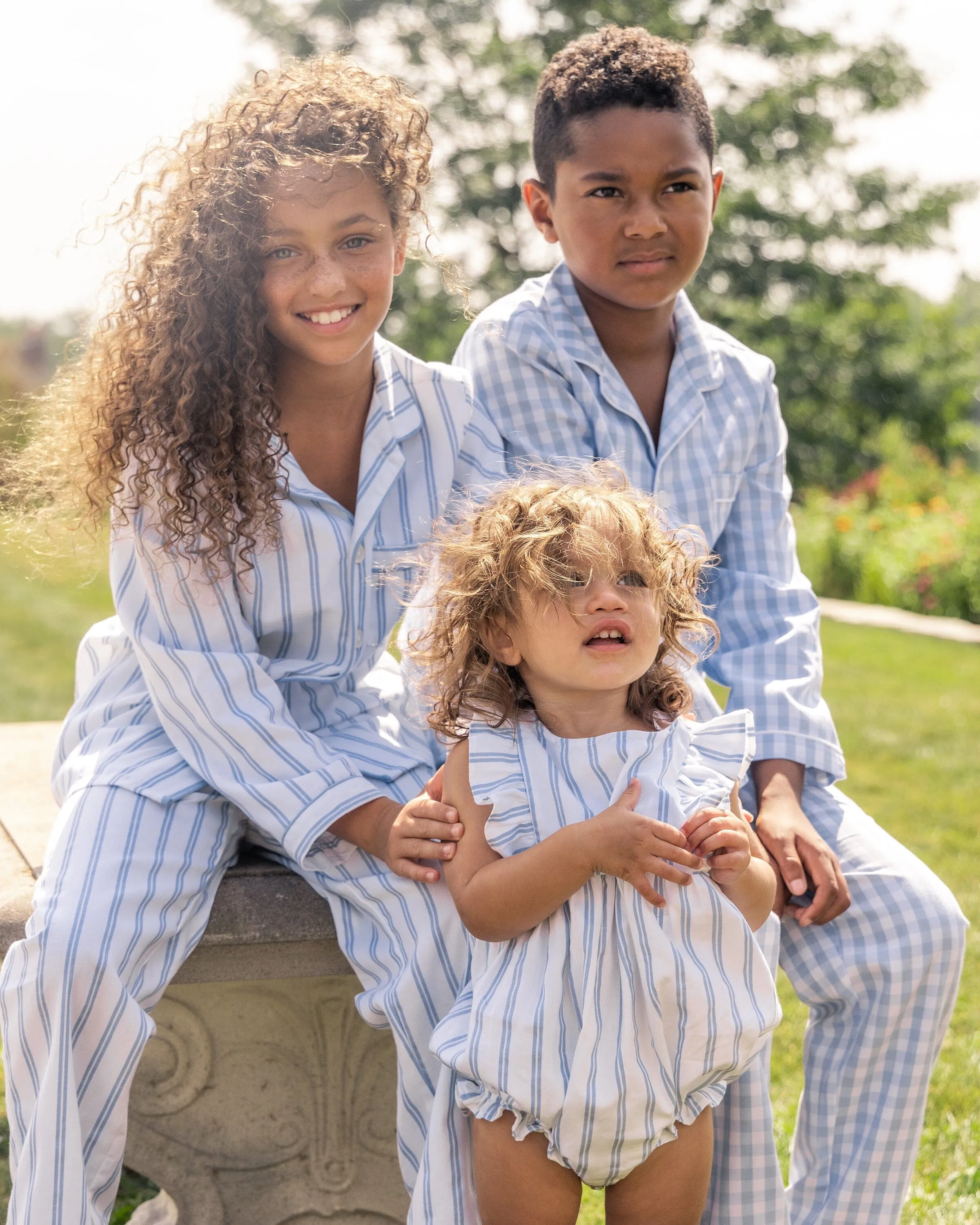 Baby's Twill Ruffled Romper | Periwinkle Stripe