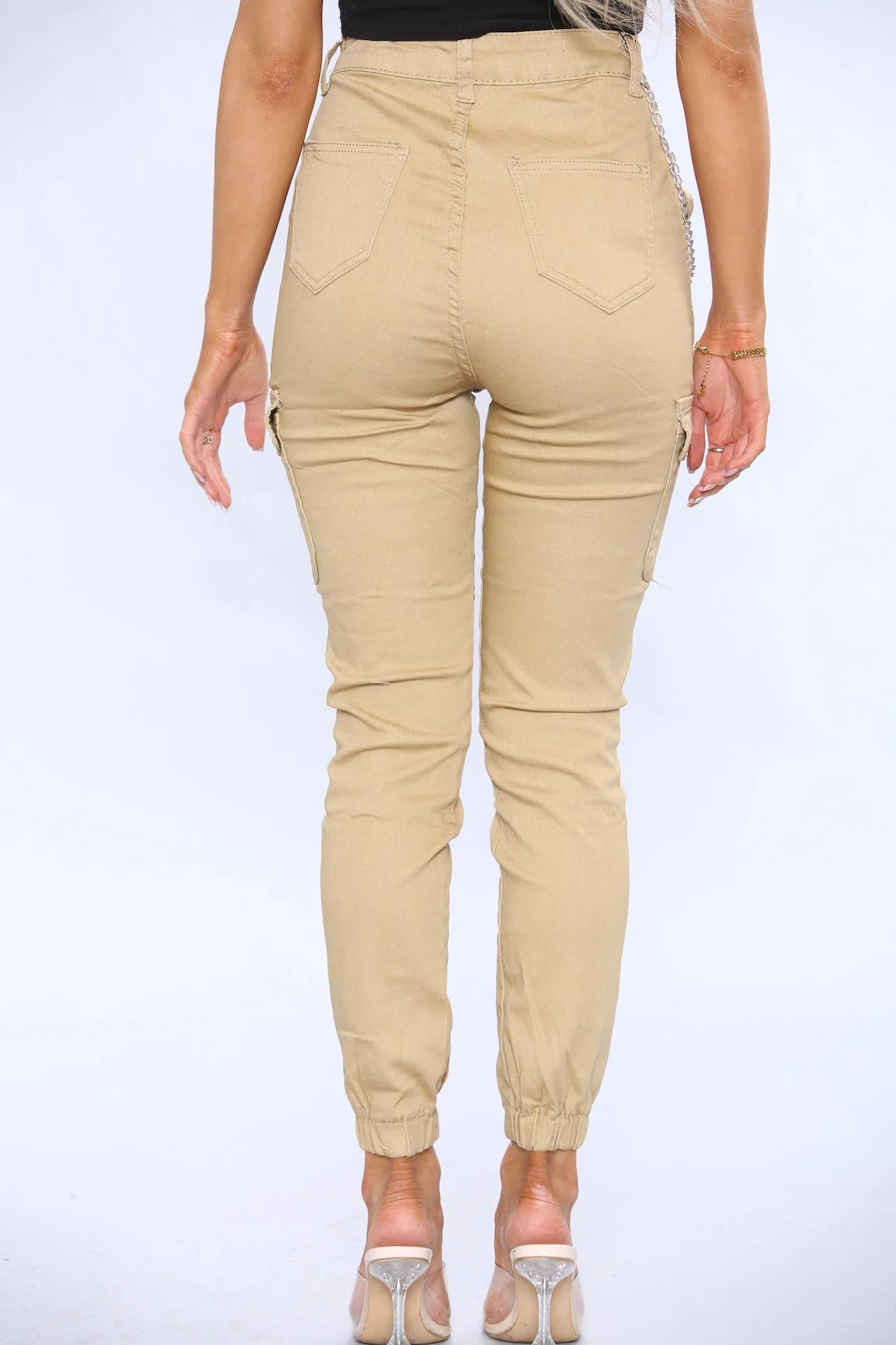 Beige Cargo Denim Jeans