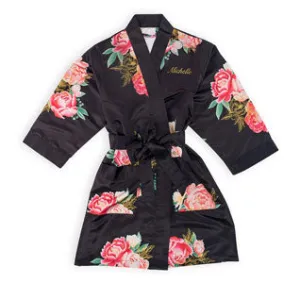 Black Floral Silky Bridesmaid Robe