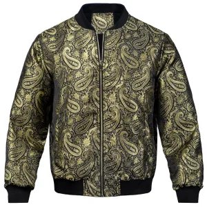 Black Golden Paisley Men's Zipper Thin Woven Jacket