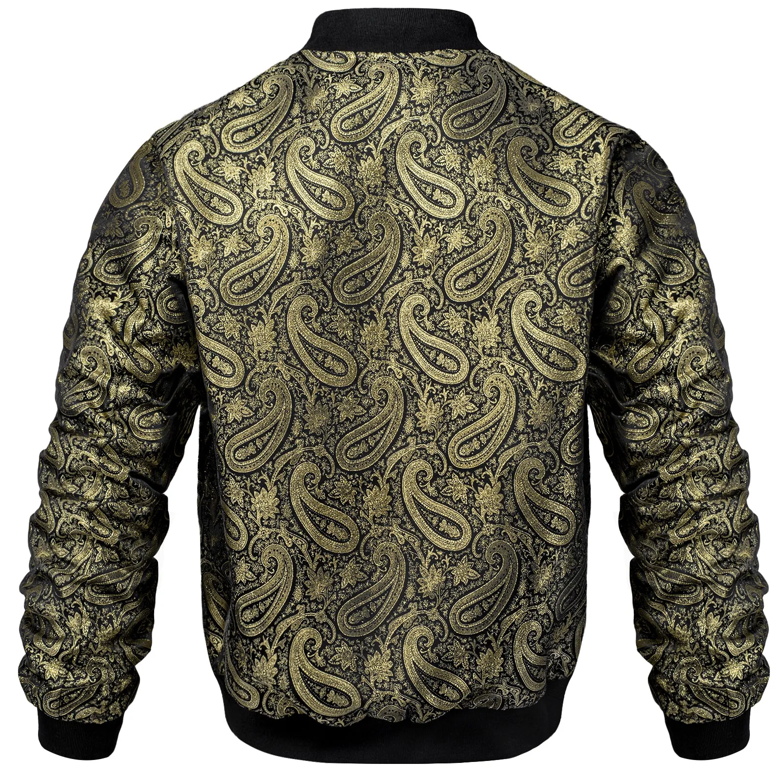 Black Golden Paisley Men's Zipper Thin Woven Jacket