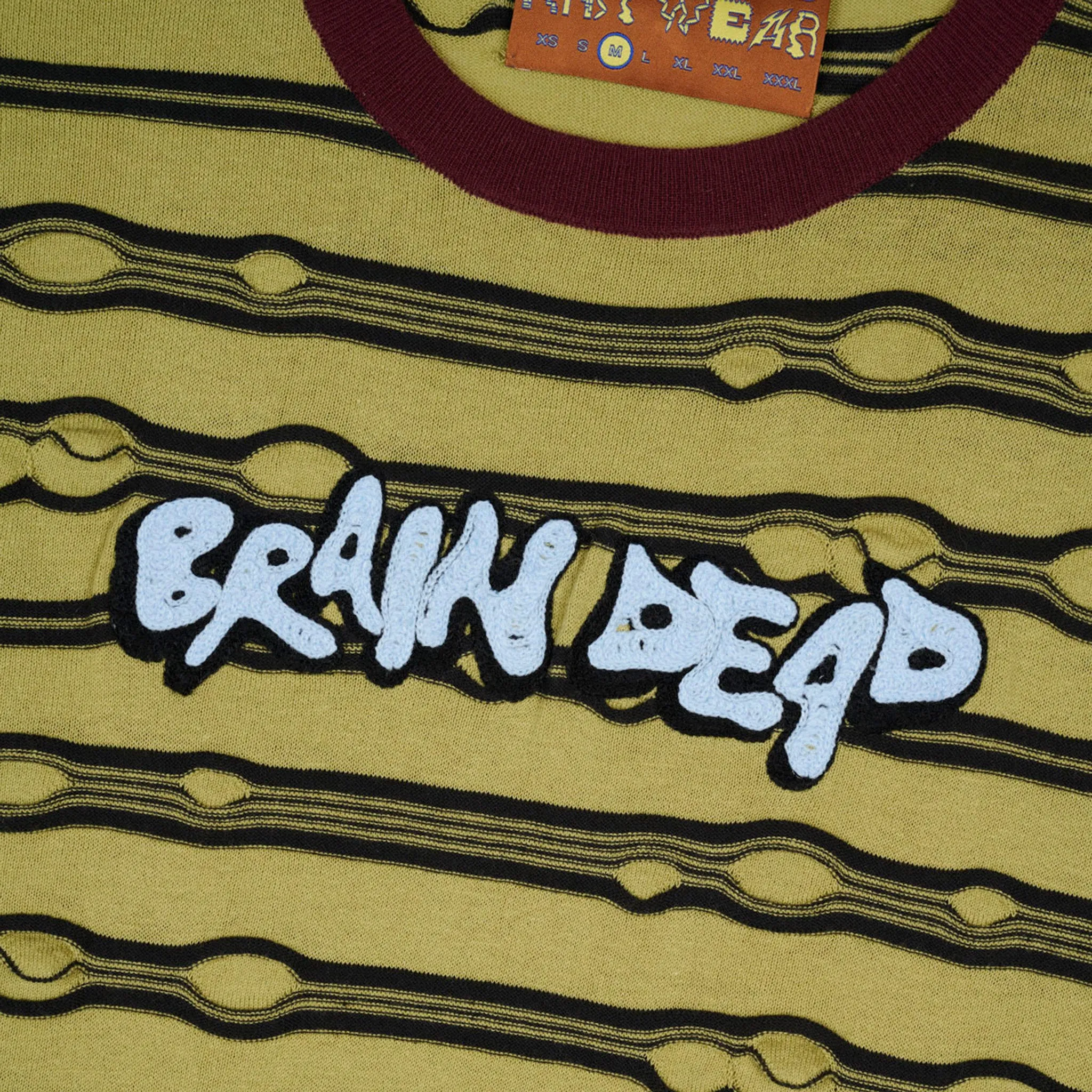 Brain Dead Embroidered Puckered Striped Shirt (Lime)