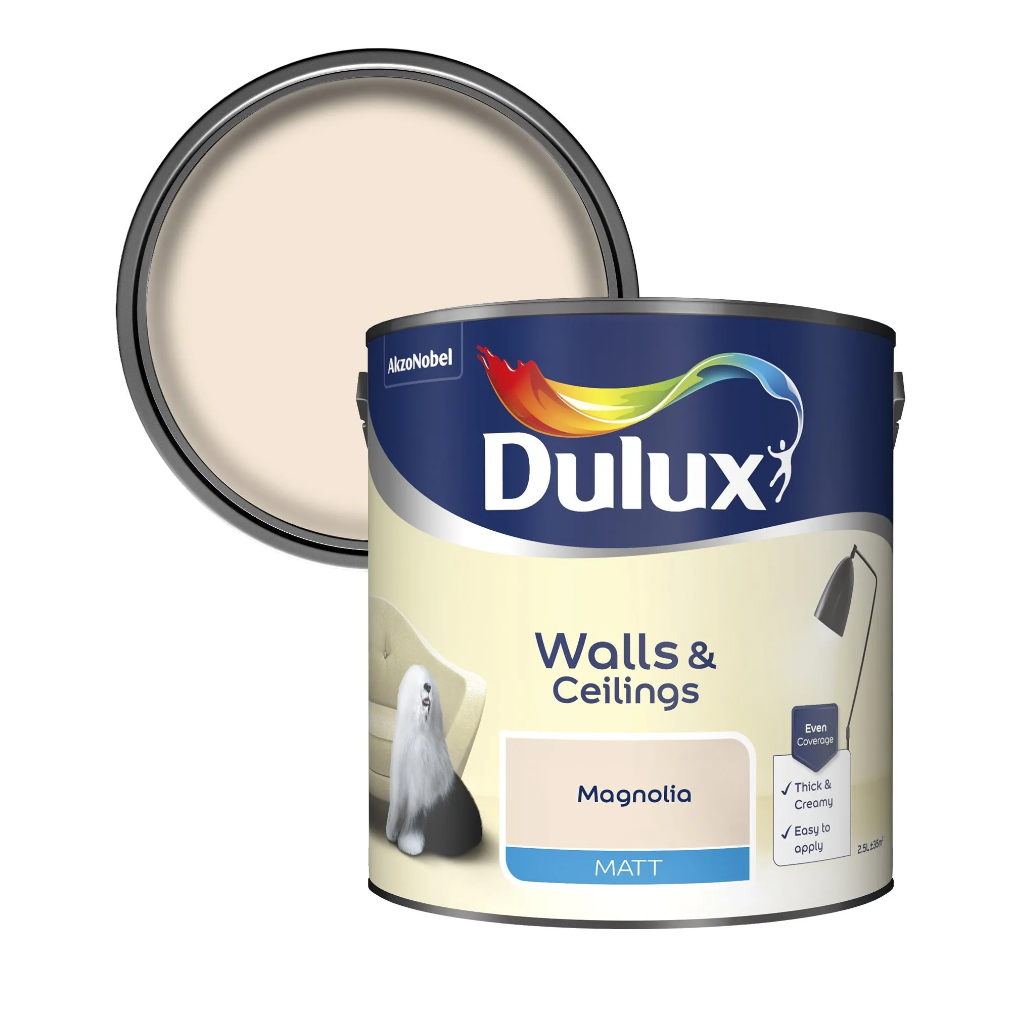 Dulux Matt Emulsion Paint For Walls And Ceilings - Magnolia 2.5L