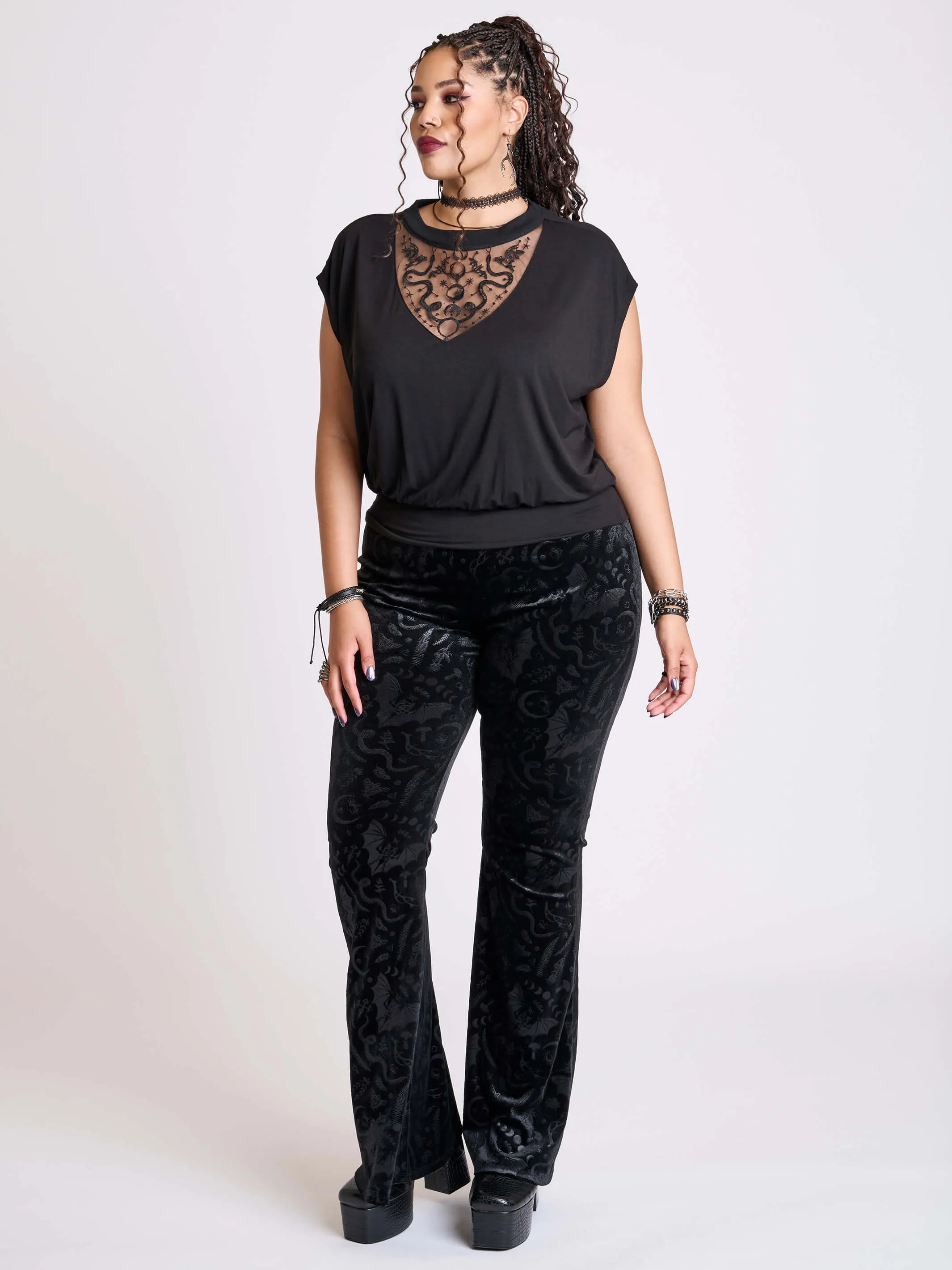 Embroidered Snake Blouson Top