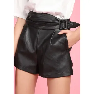 Esme Women's Real Leather Fashion Shorts Black