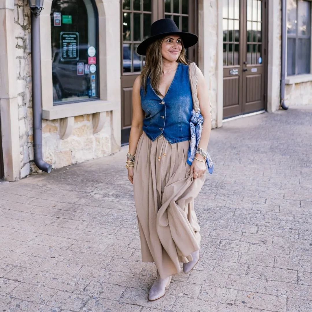 Feeling Free Drawstring Pleated Maxi Skirt