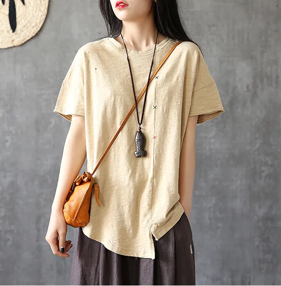 Irregular Hem Summer Women Casual Blouse Cotton Linen Shirts  Women Tops DZA2005245