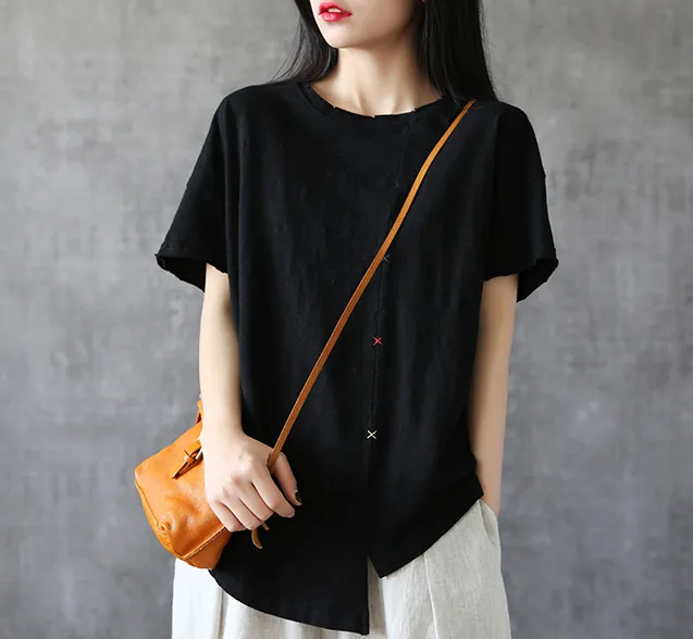 Irregular Hem Summer Women Casual Blouse Cotton Linen Shirts  Women Tops DZA2005245