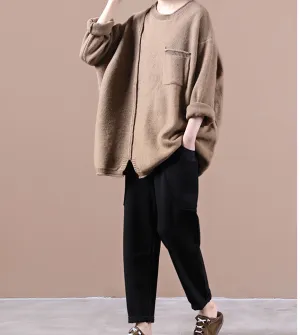 Khaki Loose Fall Women Cotton Tops Women Blouse Overall H9506