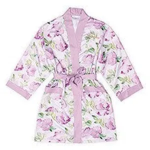 LAVENDER WATERCOLOR FLORAL SILKY KIMONO ROBE ON LAVENDER