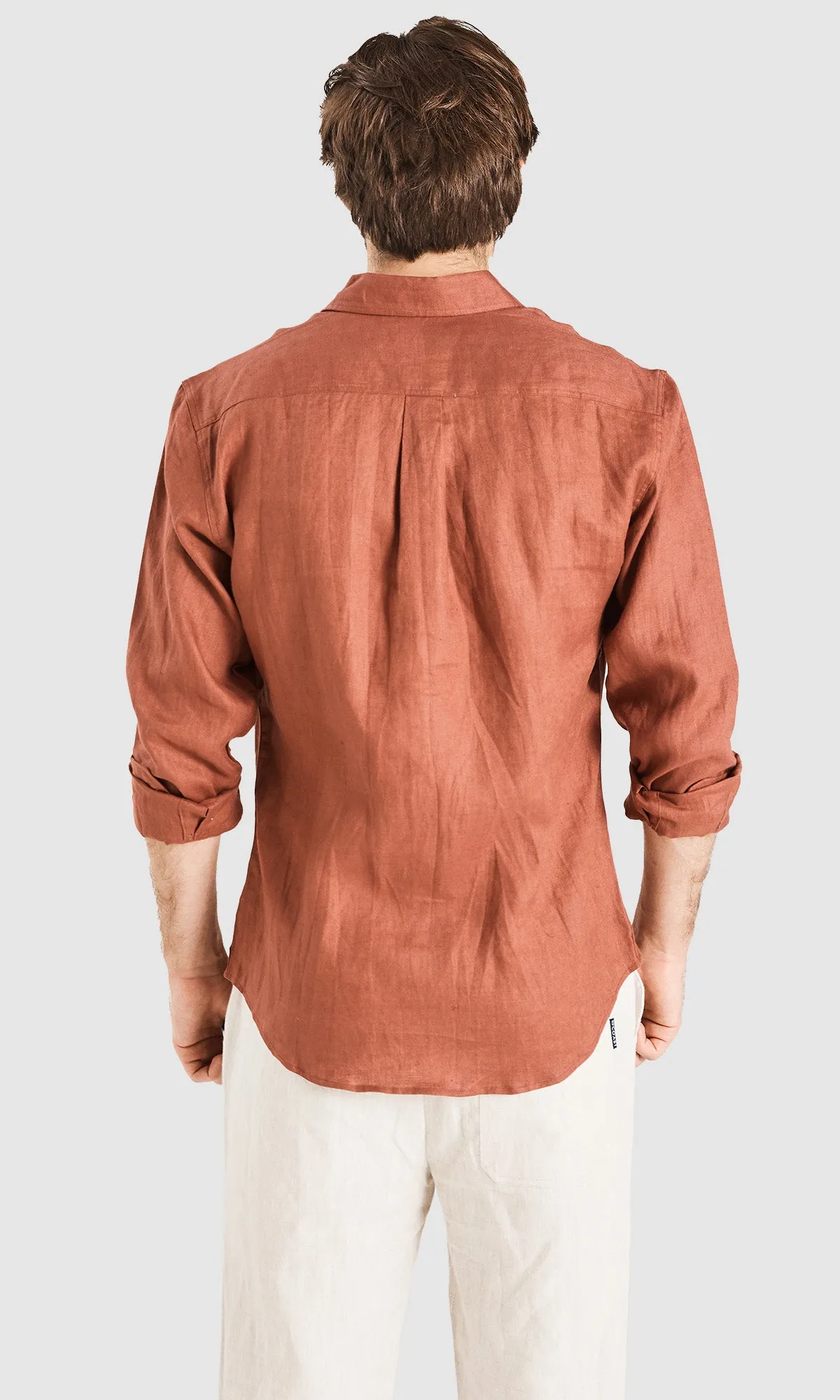 Linen Shirt Long Sleeve Rust