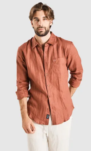 Linen Shirt Long Sleeve Rust