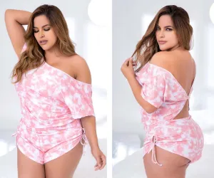 Mapale 7463X Curvy Size Sleep Romper Color Pink Tie Dye