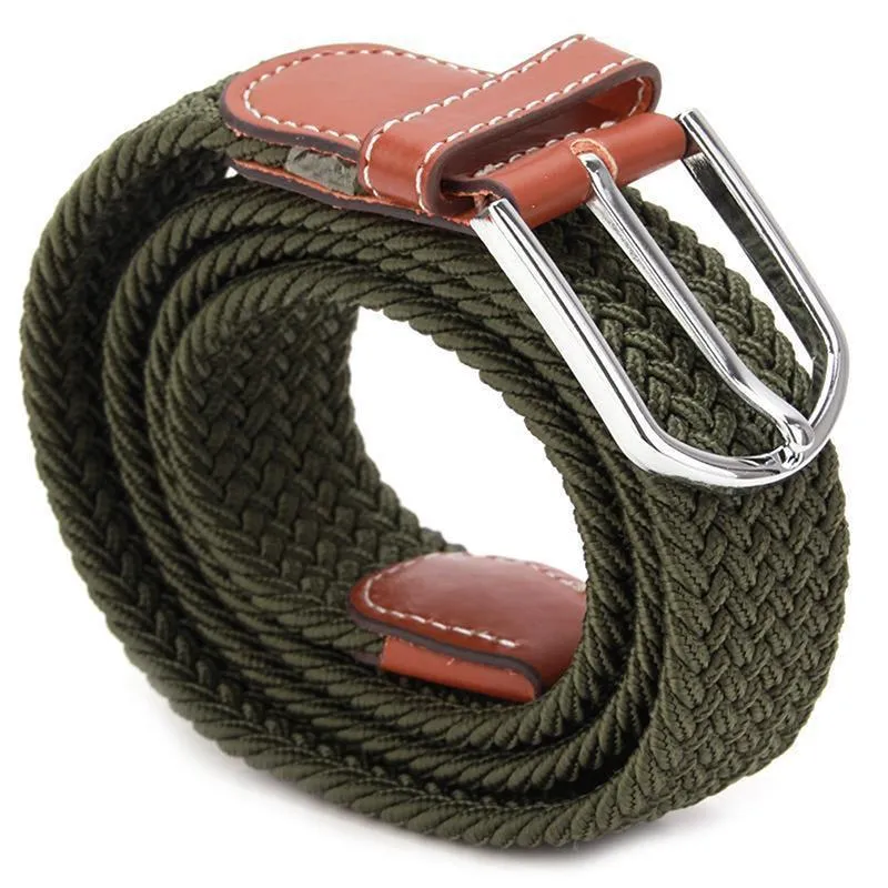 Men's Causal Leather Covered Buckle Woven Elastic Stretch Golf Wide Canvas Belts