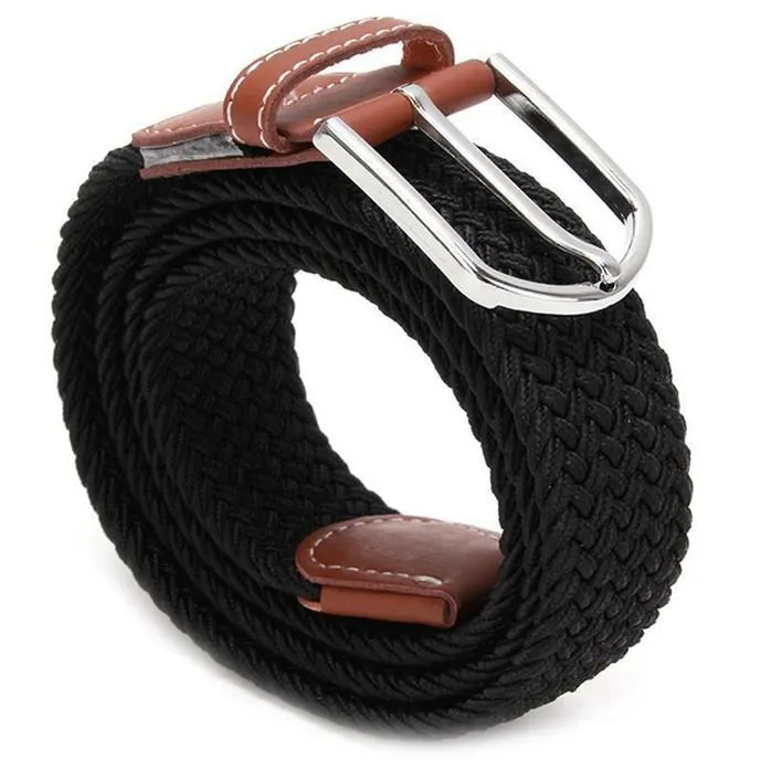 Men's Causal Leather Covered Buckle Woven Elastic Stretch Golf Wide Canvas Belts