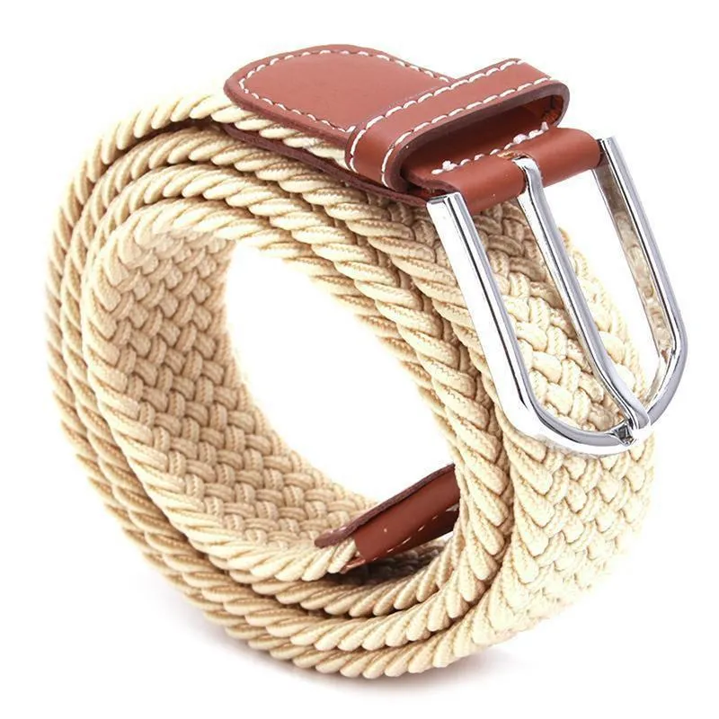 Men's Causal Leather Covered Buckle Woven Elastic Stretch Golf Wide Canvas Belts