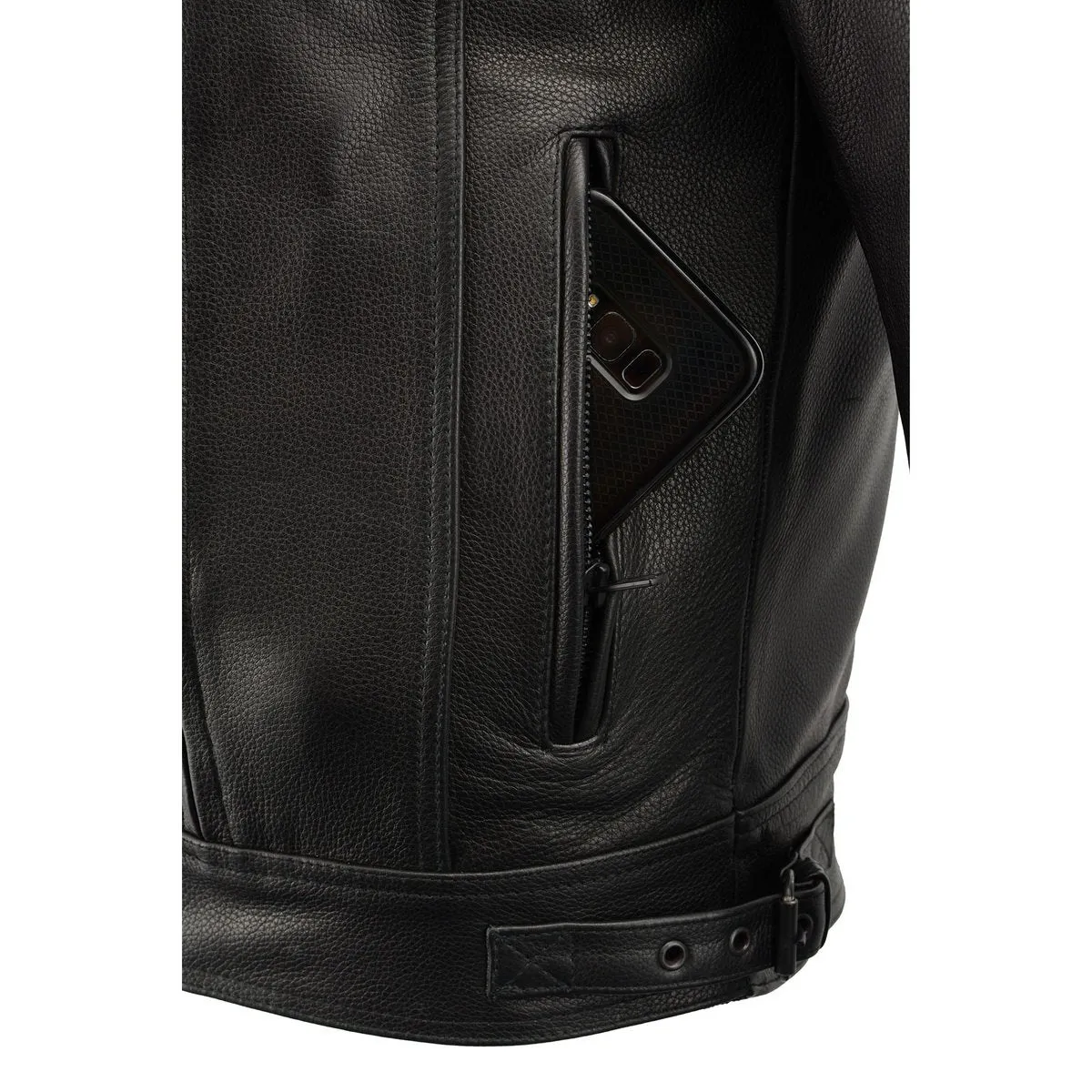 Milwaukee Leather LKM1760 Men's Black Leather Motorcycle Riders Jacket w/ Multi-Utility Pockets