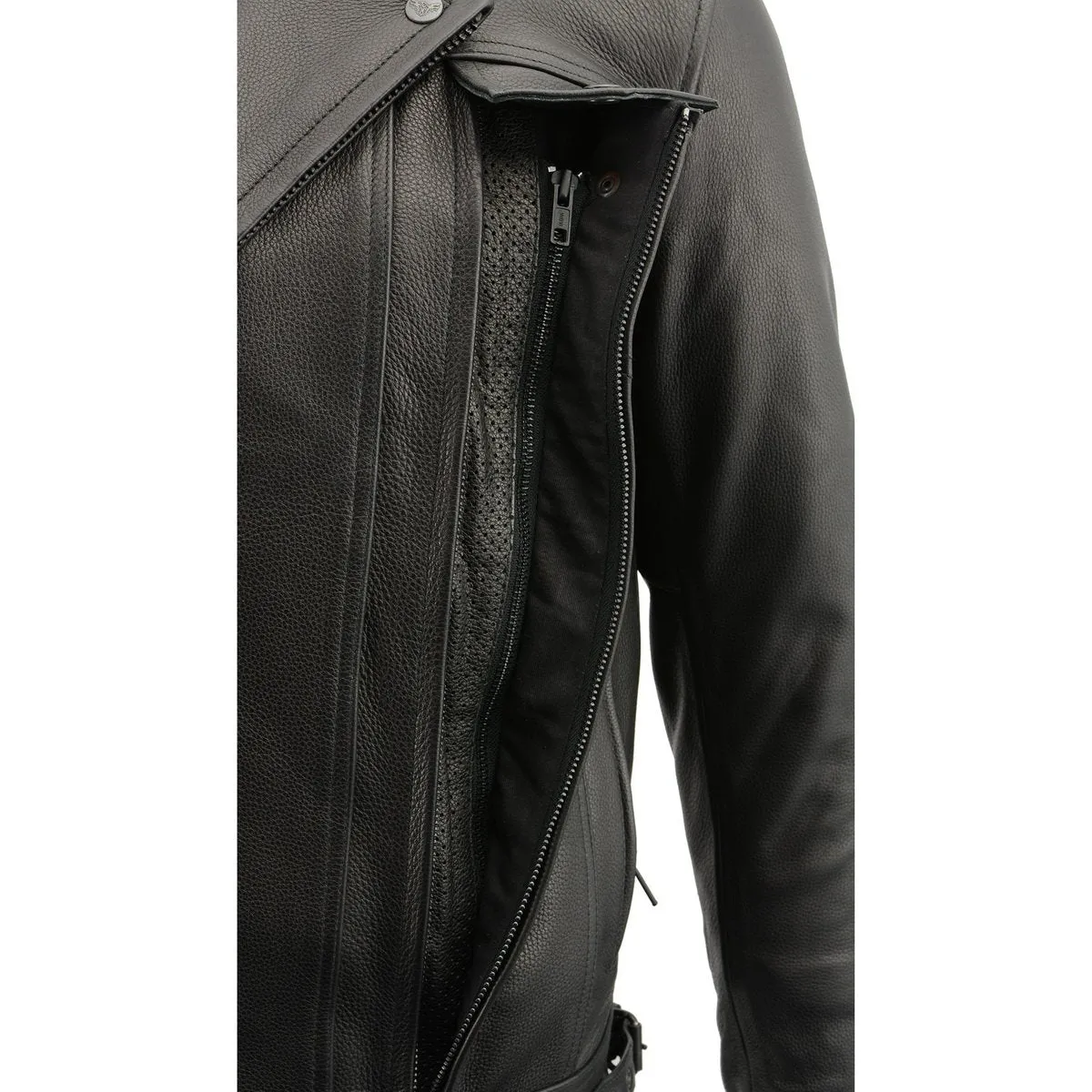 Milwaukee Leather LKM1760 Men's Black Leather Motorcycle Riders Jacket w/ Multi-Utility Pockets