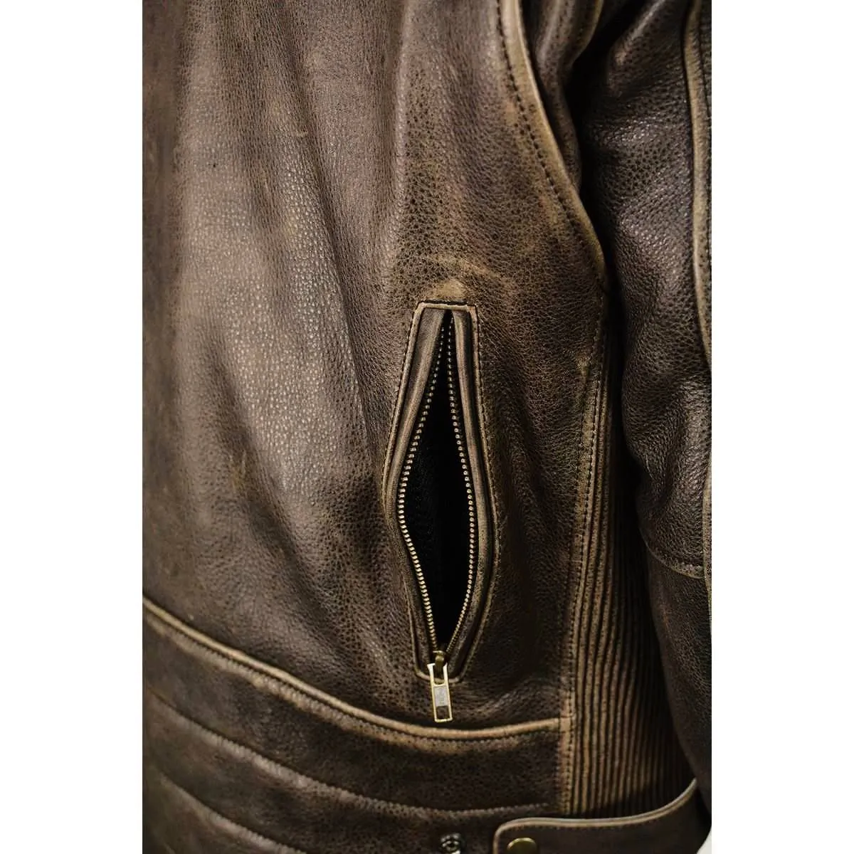 Milwaukee Leather MLM1503 Men's Distress Brown ‘Racer’ Vented Moto Jacket