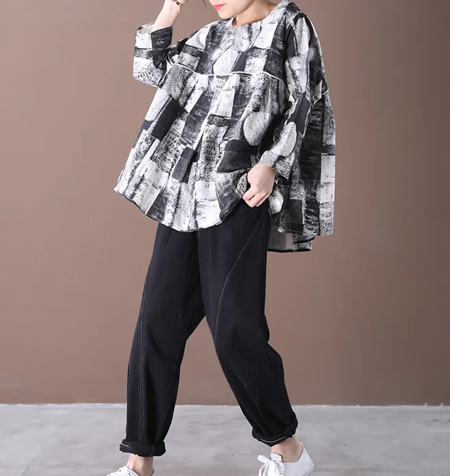 Print Women Casual Linen Shirts Loose Blouse Women Tops WG961707