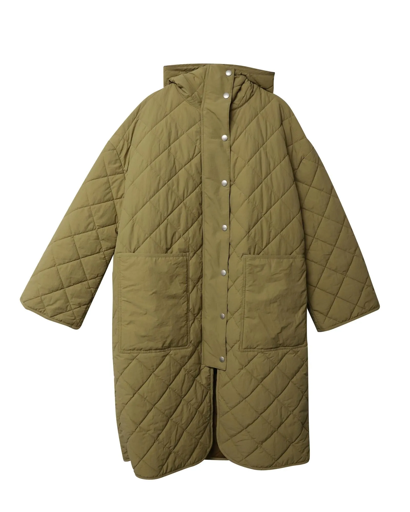 Quilted Hoodie Coat in Beige Polyamide