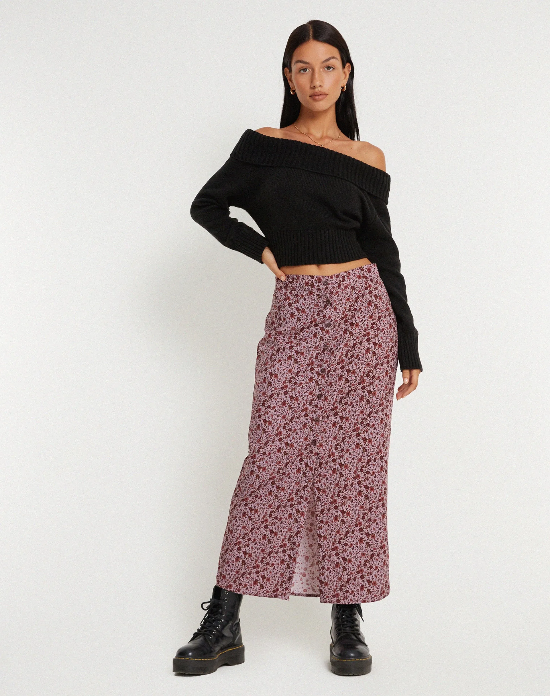 Relow Maxi Skirt in 90's Floral Burgundy