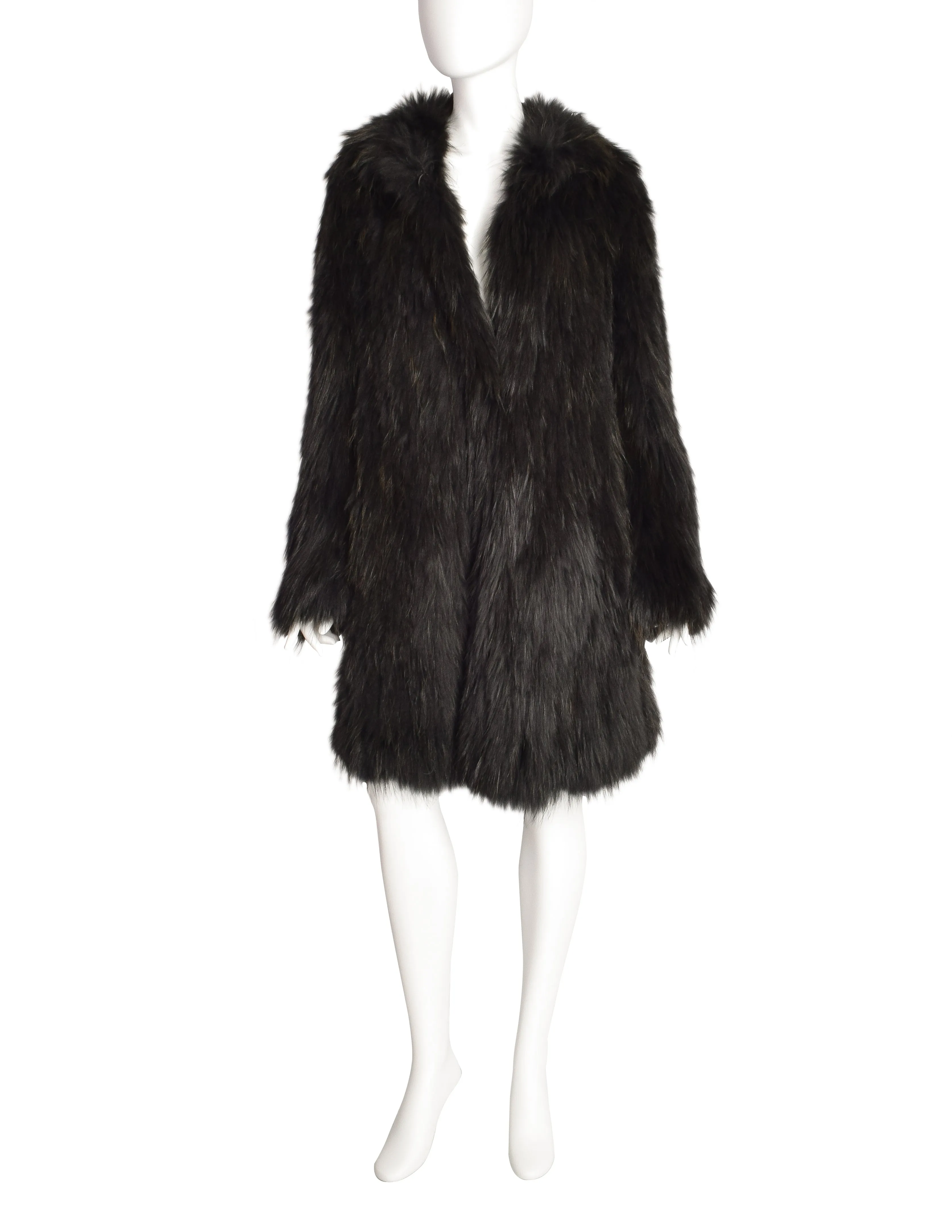 Sonia Rykiel Vintage Black Silver Fox Fur Knit Coat