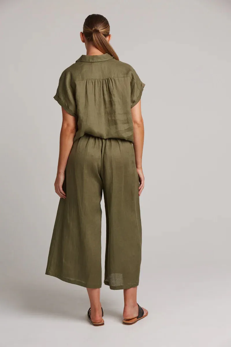 Studio Tie Front Linen Shirt - Khaki