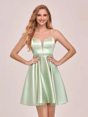 Sweet Mini Satin Cocktail Dress for Women with Spaghetti Straps