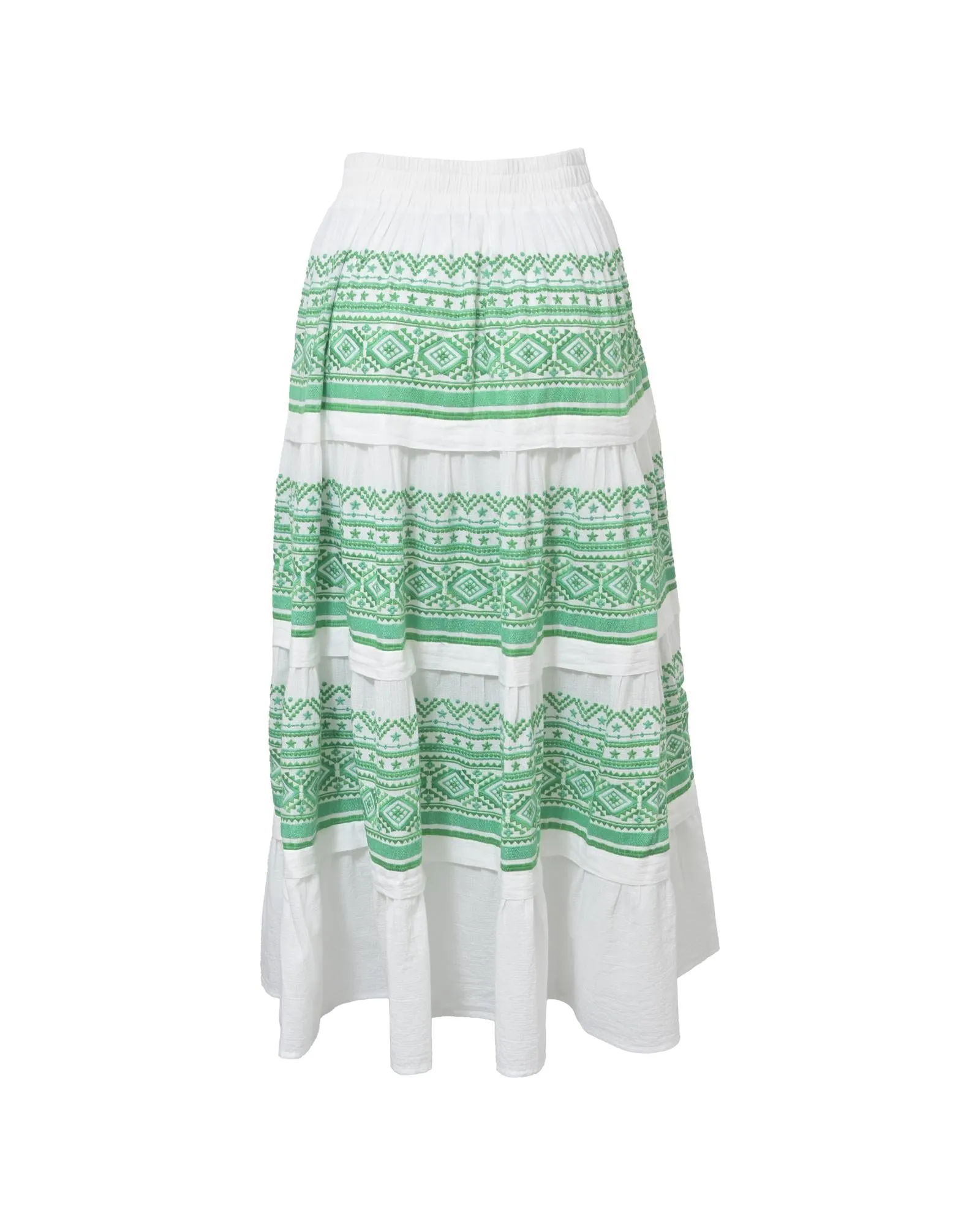 Tiered Embroidered Midi Skirt with Intricate Detailing