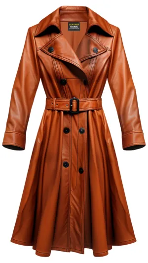 Women Tan Brown Vintage Leather Coat