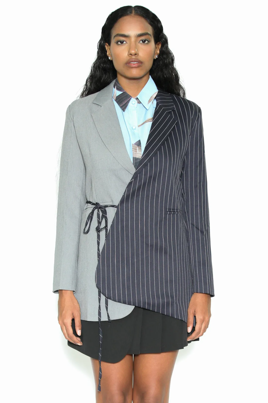 Wool Asymmetrical Tie Waist Blazer