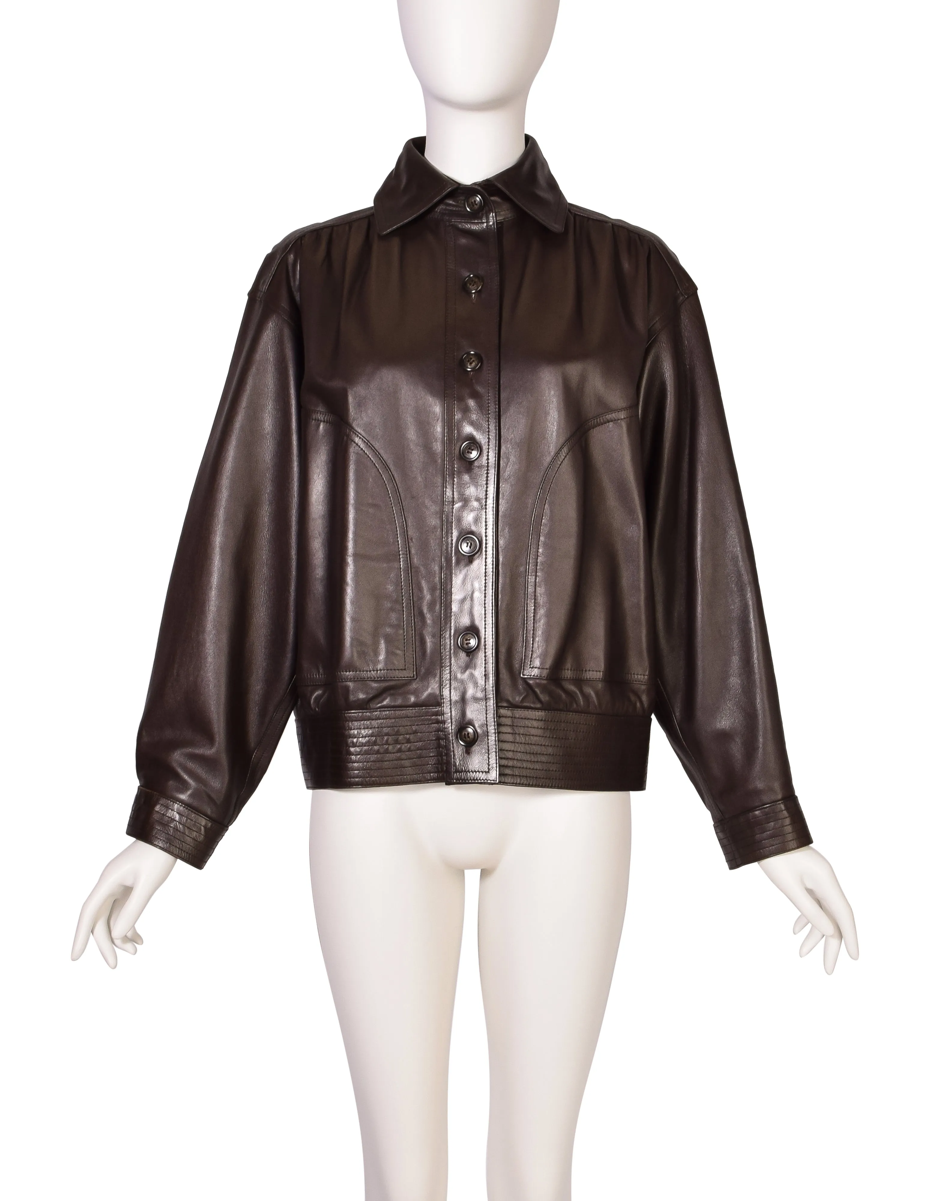 Yves Saint Laurent Vintage AW 1978 Chocolate Brown Lambskin Leather Bomber Style Jacket