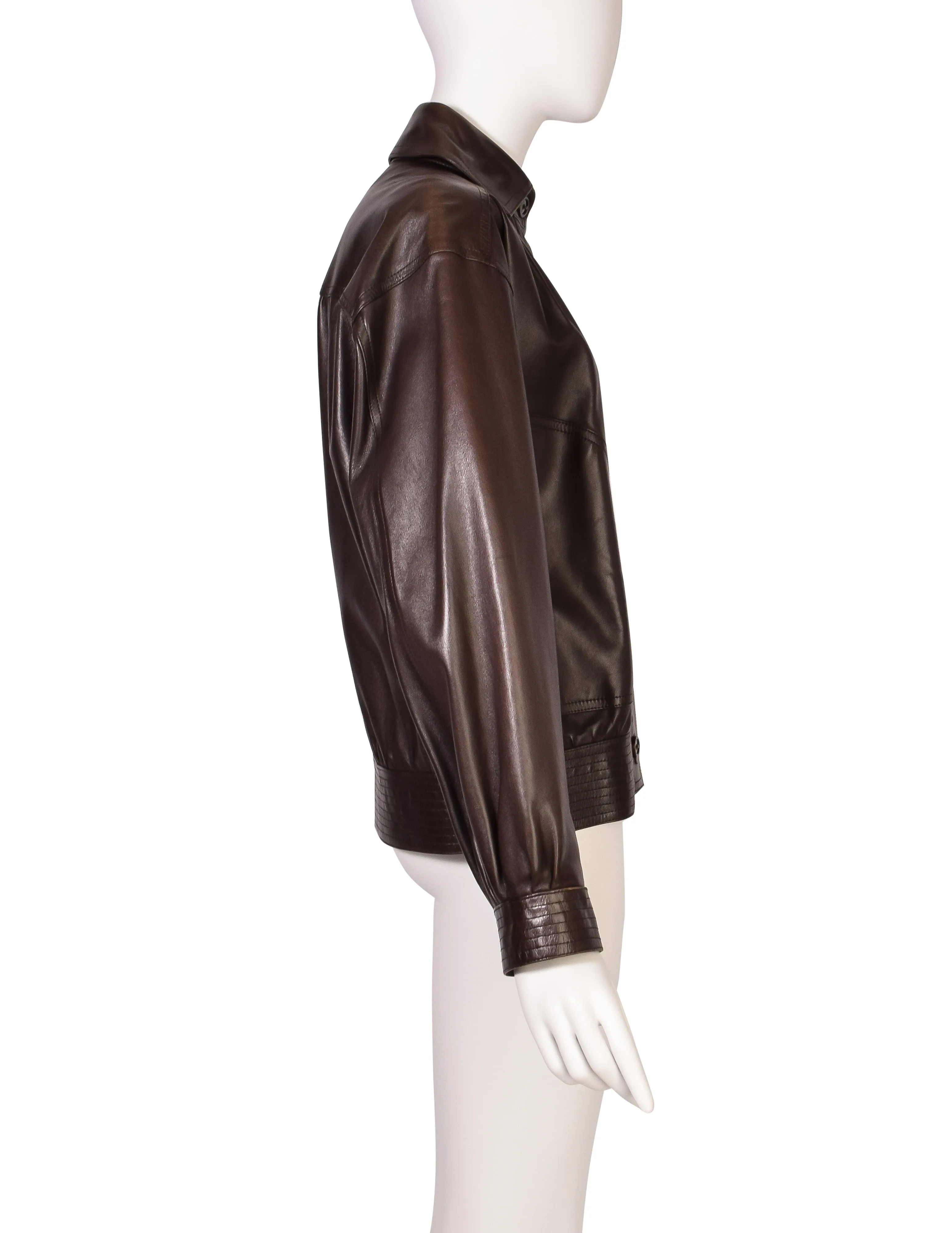 Yves Saint Laurent Vintage AW 1978 Chocolate Brown Lambskin Leather Bomber Style Jacket