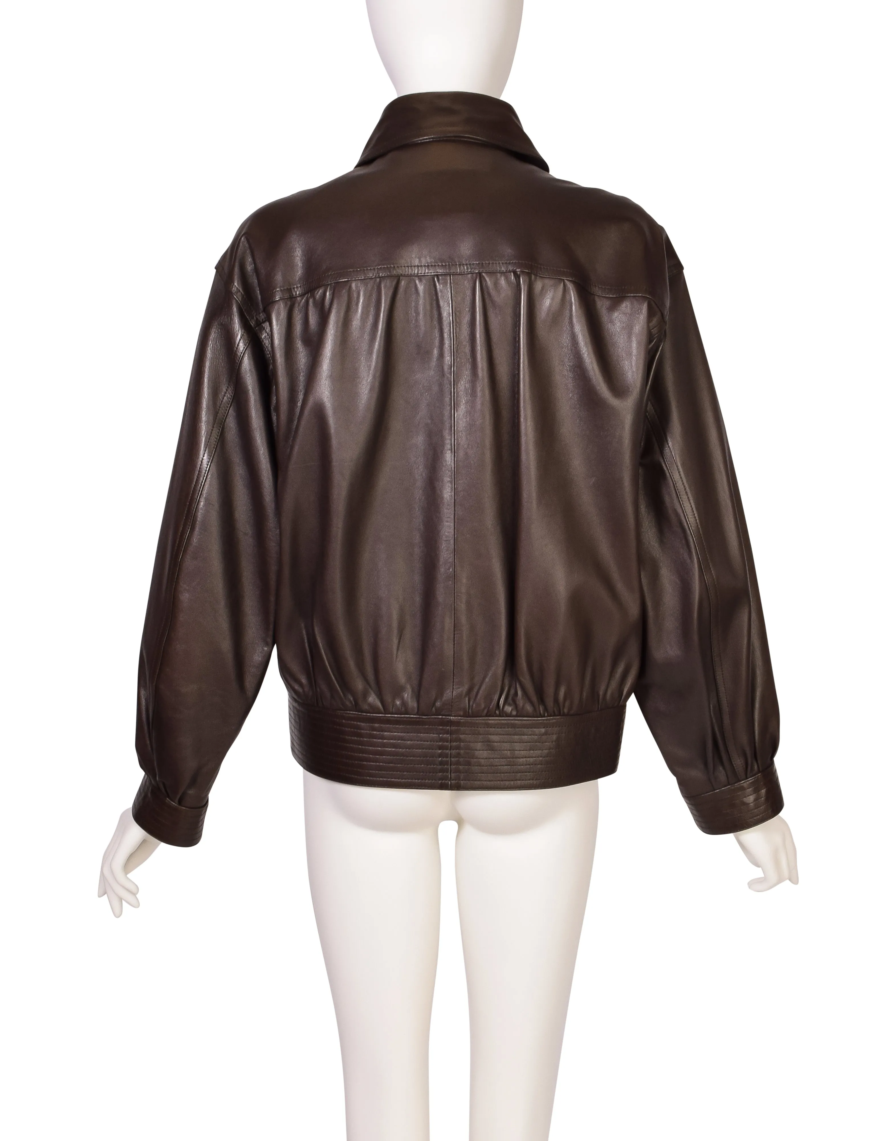 Yves Saint Laurent Vintage AW 1978 Chocolate Brown Lambskin Leather Bomber Style Jacket